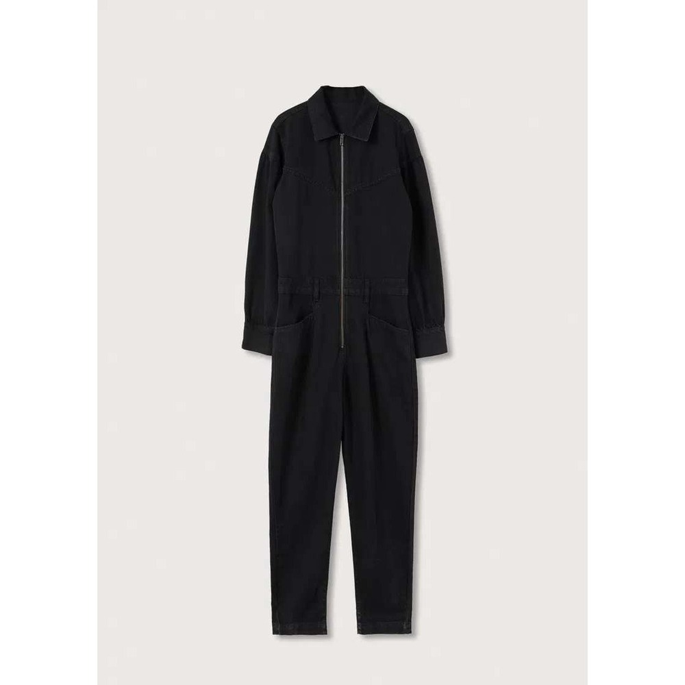 • MNG Philipe Black Cotton Denim Utility Western Boiler Suit Jumpsuit Sz L New
